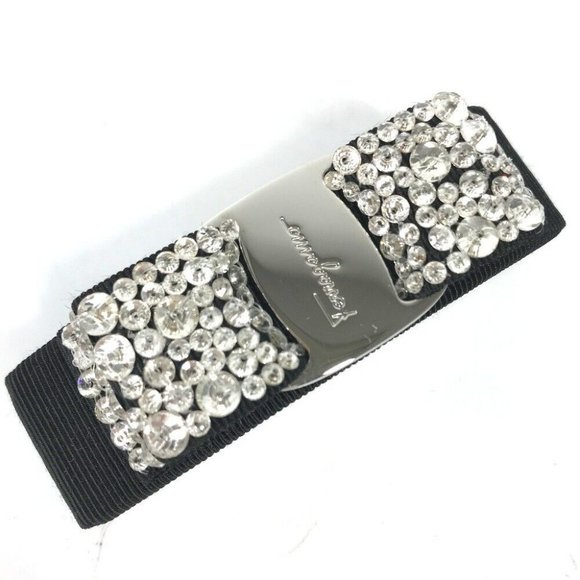 Auth Salvatore Ferragamo logo rose ribbon rhinestone Hair accessories Barrette main image 2